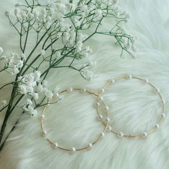 Pearl Hoop Statement Earrings - Picture 2 of 2